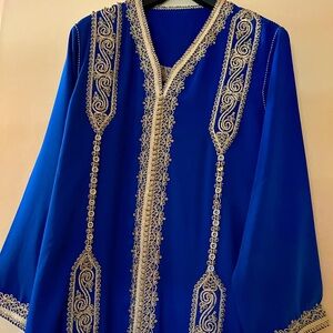 Moroccan authentic hand made Caftan in a chic classy blue- comes with gold belt